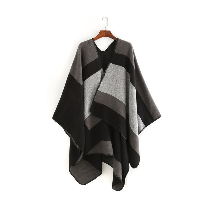 Damen eleganter Oversized-Poncho aus hochwertigem Material mit modernem Streifenmuster Drune