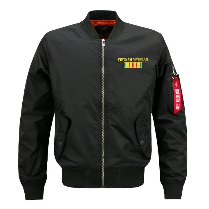 Männer's  gestickte Veteranen Pilot Bomberjacke mit Sleeve Utility Pocket Drune