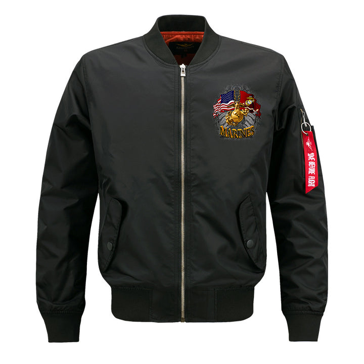 Herren  bestickte Wappen MA-1 Style Reißverschluss Bomberjacke mit Ärmeltasche Drune