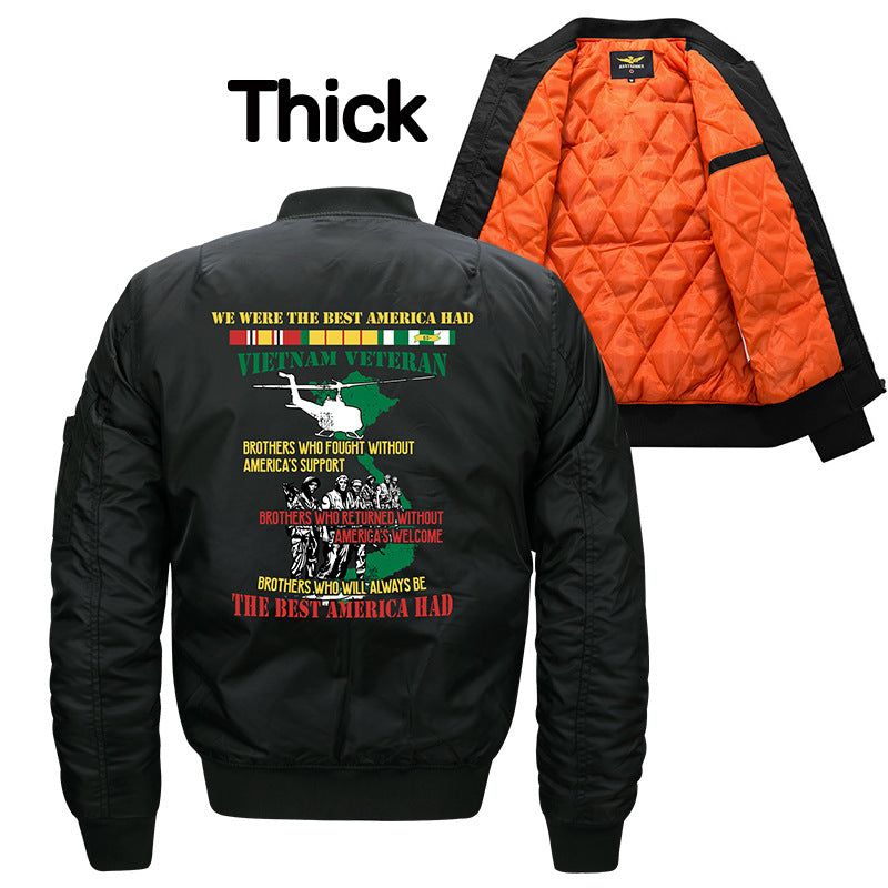 Herren  bestickte Vietnam Veteran Flugzeug Bomberjacke mit Ärmelband Utility-Tasche Drune