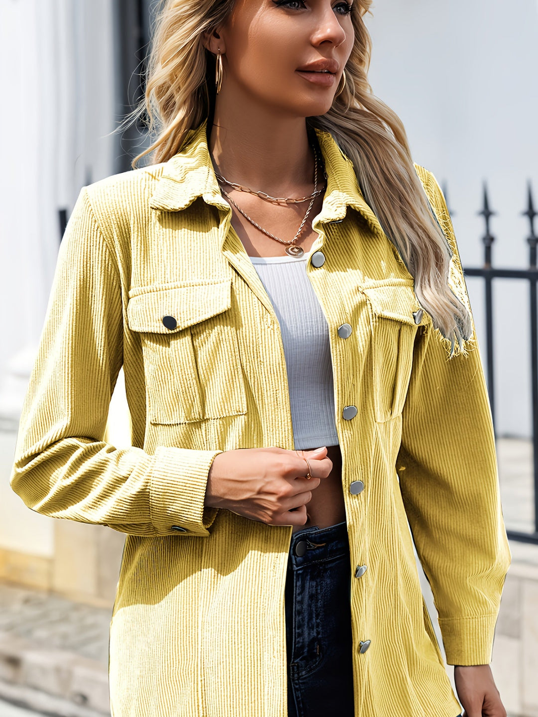 Drune | Rippjacke mit Knöpfen Polyester Lässig und Funktional