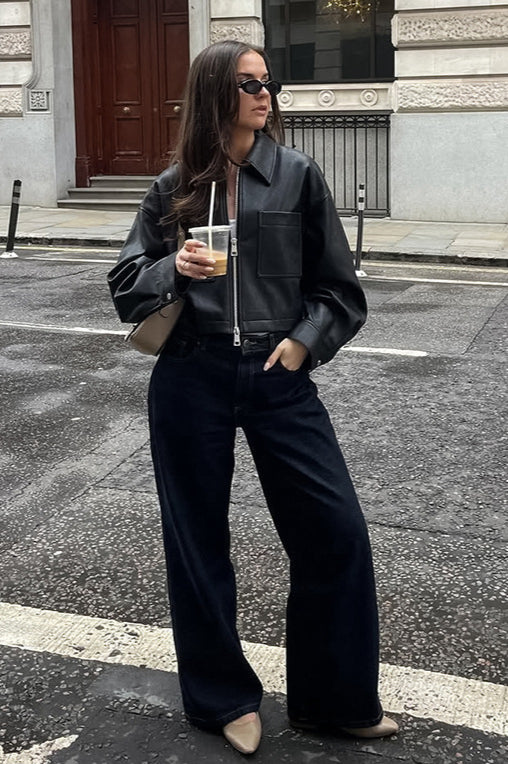 Drune | Figur Matte Leder Kurze Jacke
