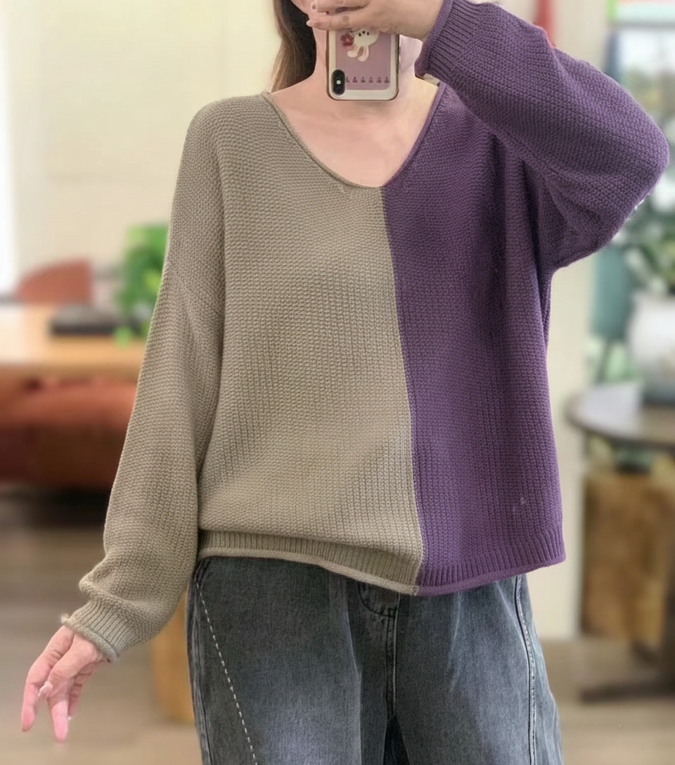 Drune | Farbblock Pullover Lässig Fit Lange Ärmel