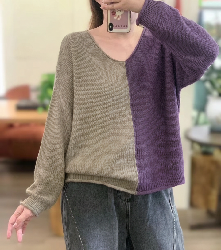 Drune | Farbblock Pullover Lässig Fit Lange Ärmel