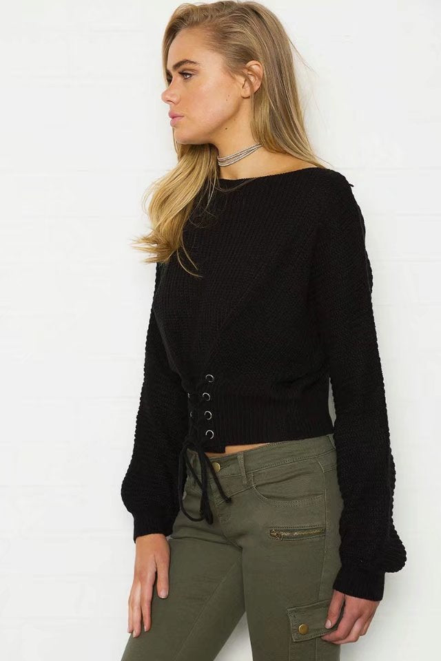 Damen modischer Strickpullover mit raffiniertem Schnürdesign Drune