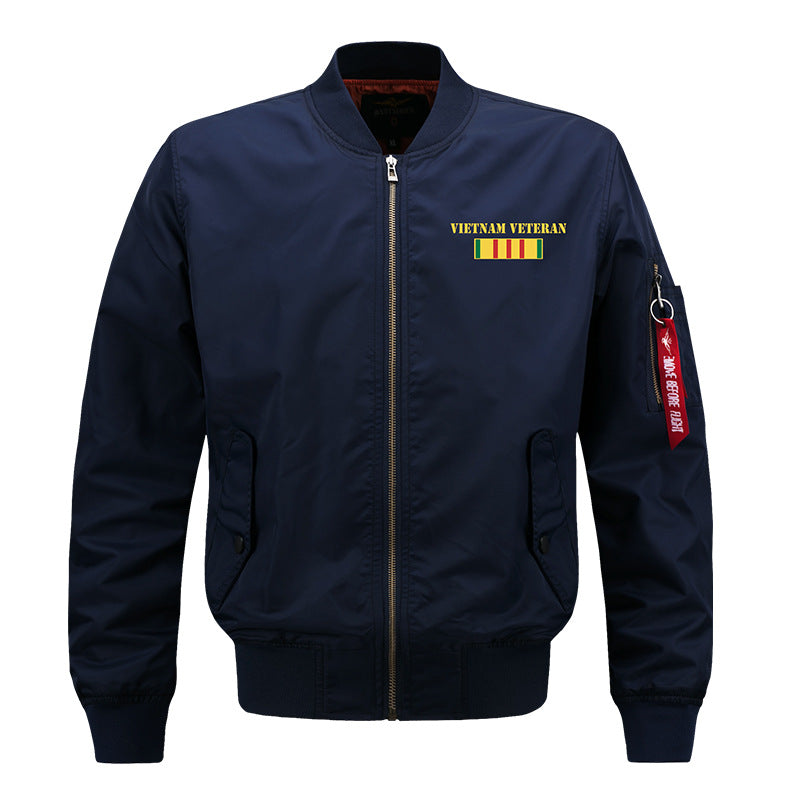 Herren  bestickte Vietnam Veteran Flugzeug Bomberjacke mit Ärmelband Utility-Tasche Drune