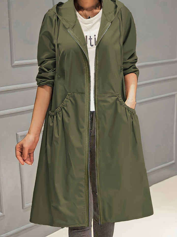 Drune | Damen Lässig Lange Jacke Mit Kapuze Und Reißverschluss
