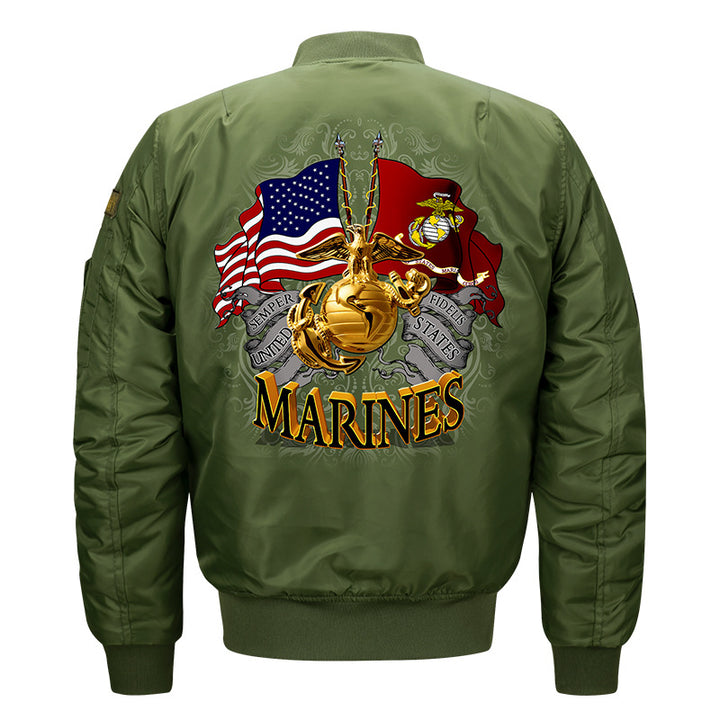 Männermantel aus leichtem Nylon mit Reißverschluss, besticktem Marinewappen und Utility-Band am Ärmel Drune