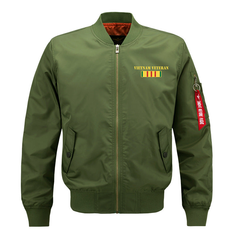 Männer's  bestickte Gedenk-Flieger-Bomberjacke mit Ärmel-Nutzetikett Drune