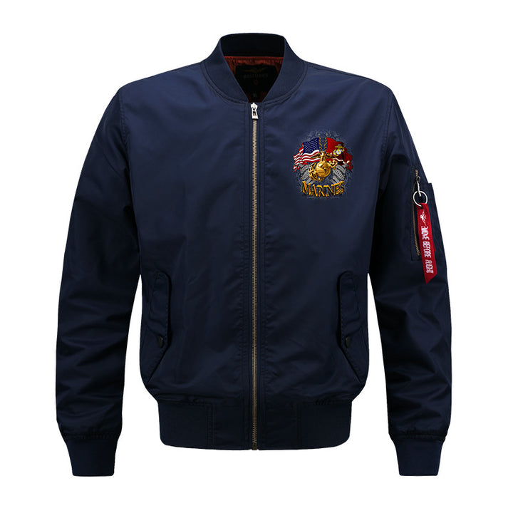 Herren  bestickte Wappen MA-1 Style Reißverschluss Bomberjacke mit Ärmeltasche Drune