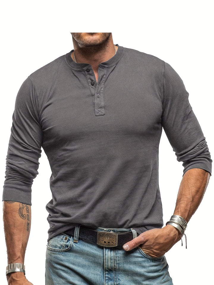 Drune | Langarm Henley Hemd im Vintage Stil für Herren