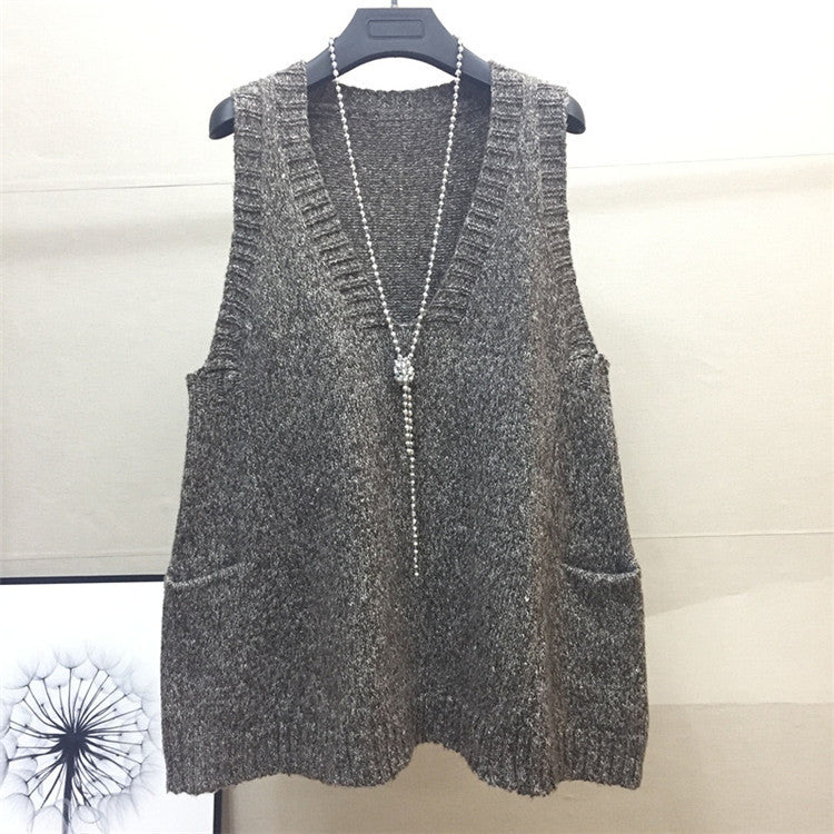 Damen V-Ausschnitt Stricktop mit seitlichen Taschen Drune