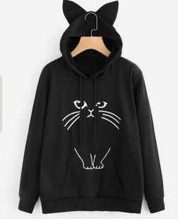 Damen Kapuzenpullover mit Katzenmotiv und Ohrdetails Drune