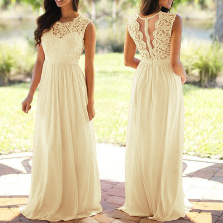 Damen Maxikleid mit elegantem Spitzenoberteil und tiefem Rücken Drune