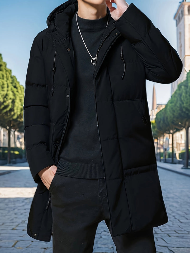 Drune |  Gepolsterte Schwarze Winterjacke Mit Kapuze Für Herren - Perfekt für Outdoor-Aktivitäten