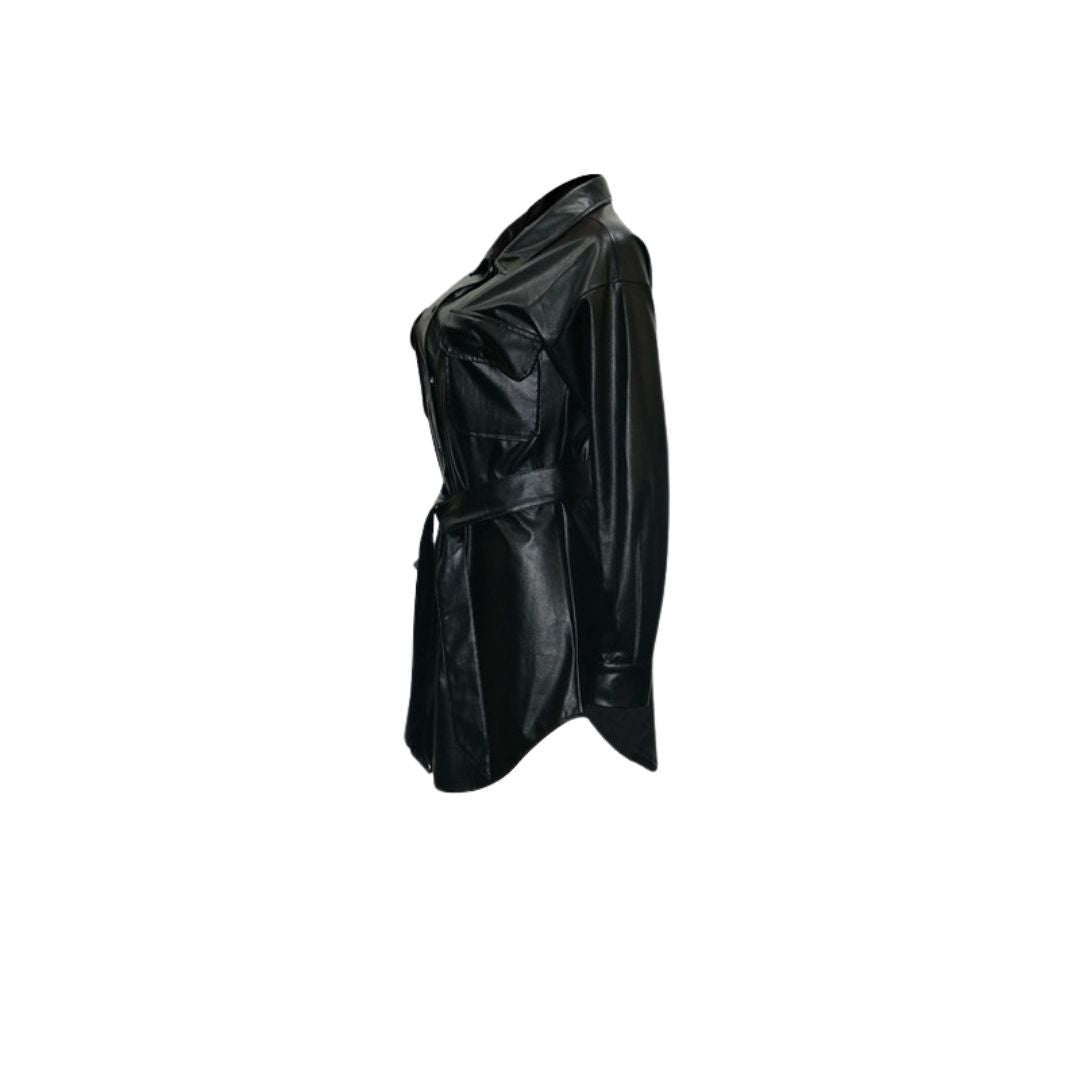 Drune | Kunstleder-Hemdkleid mit Gürtel