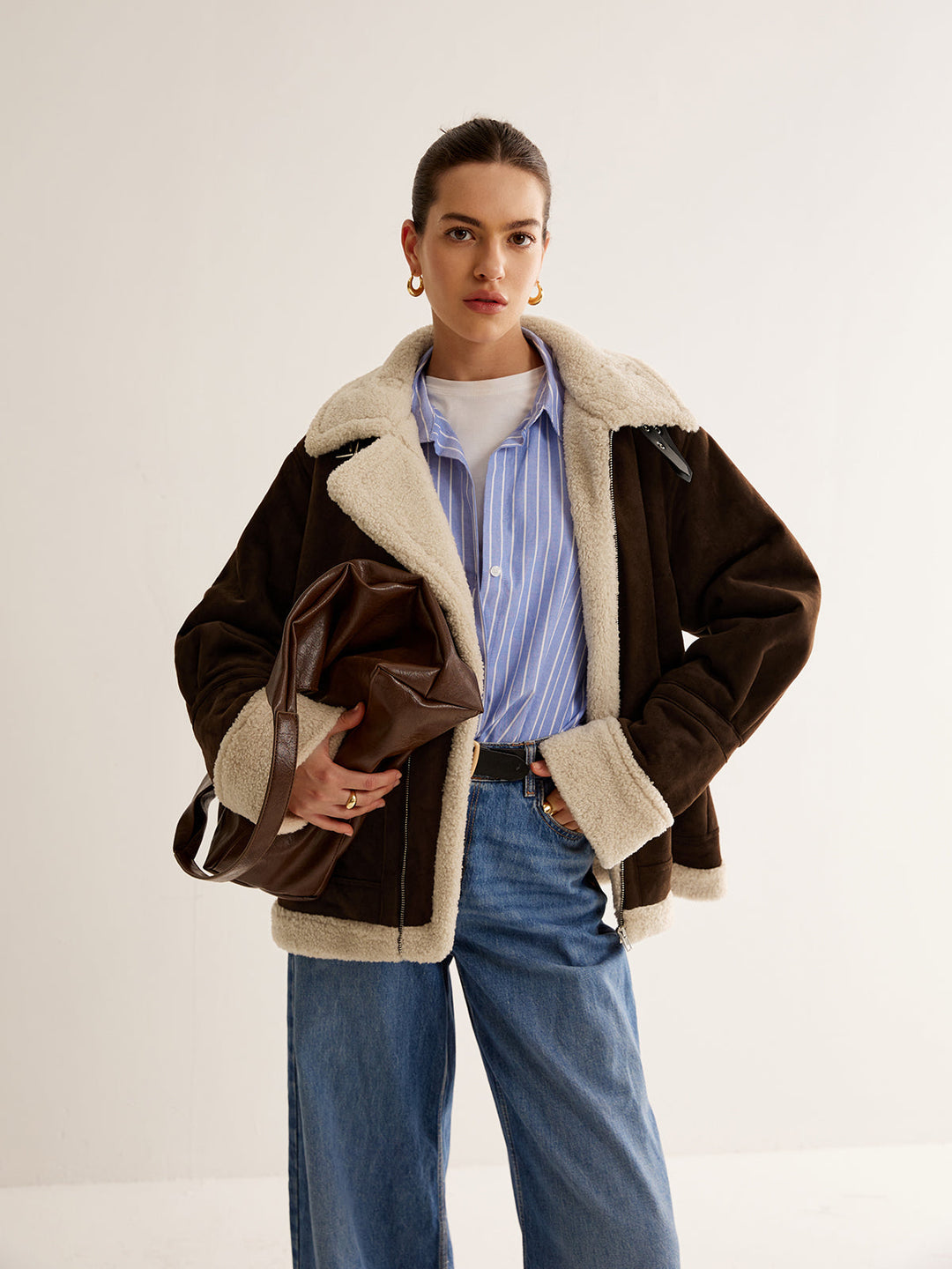 Drune | Vintage brown fleece-lined jacket with a relaxed fit