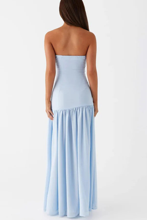 Drune | Eden Patchwork Semi-Transparent Chiffon Strapless Maxi-Kleid