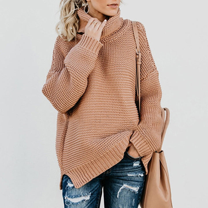 Damen Grobstrickpullover mit hohem Kragen und weiter Passform Drune