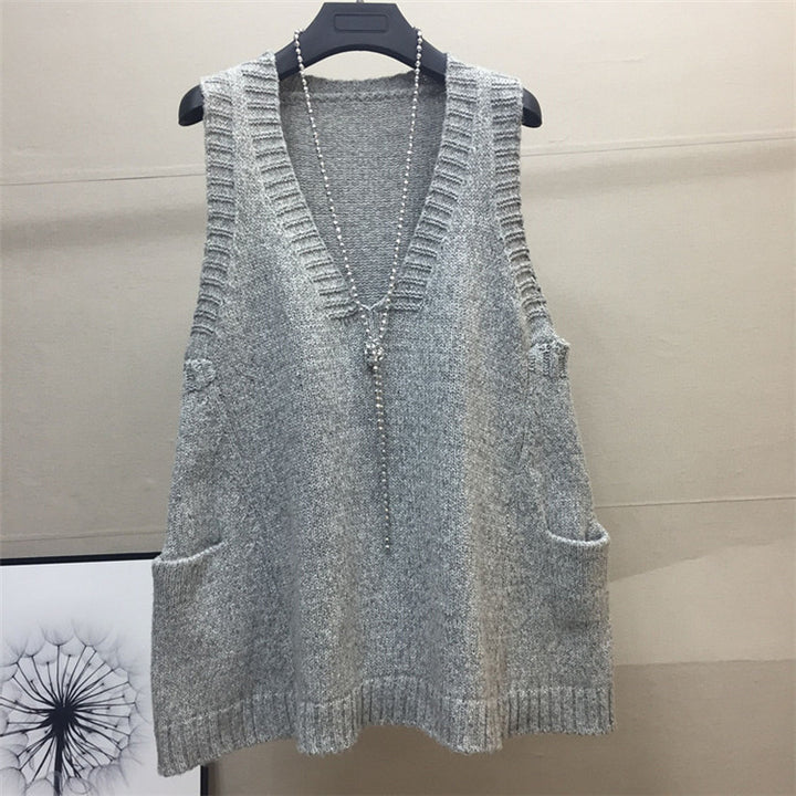 Damen V-Ausschnitt Stricktop mit seitlichen Taschen Drune