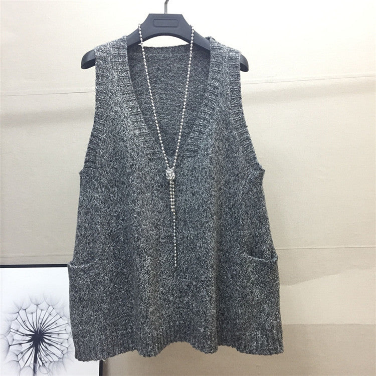 Damen V-Ausschnitt Stricktop mit seitlichen Taschen Drune