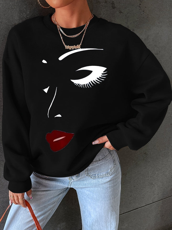 Drune | Sweatshirt mit Gesichtsdruck Baumwolle Künstlerisch und Bequem
