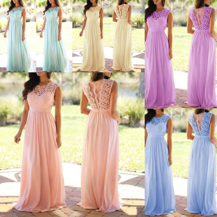 Damen Maxikleid mit elegantem Spitzenoberteil und tiefem Rücken Drune