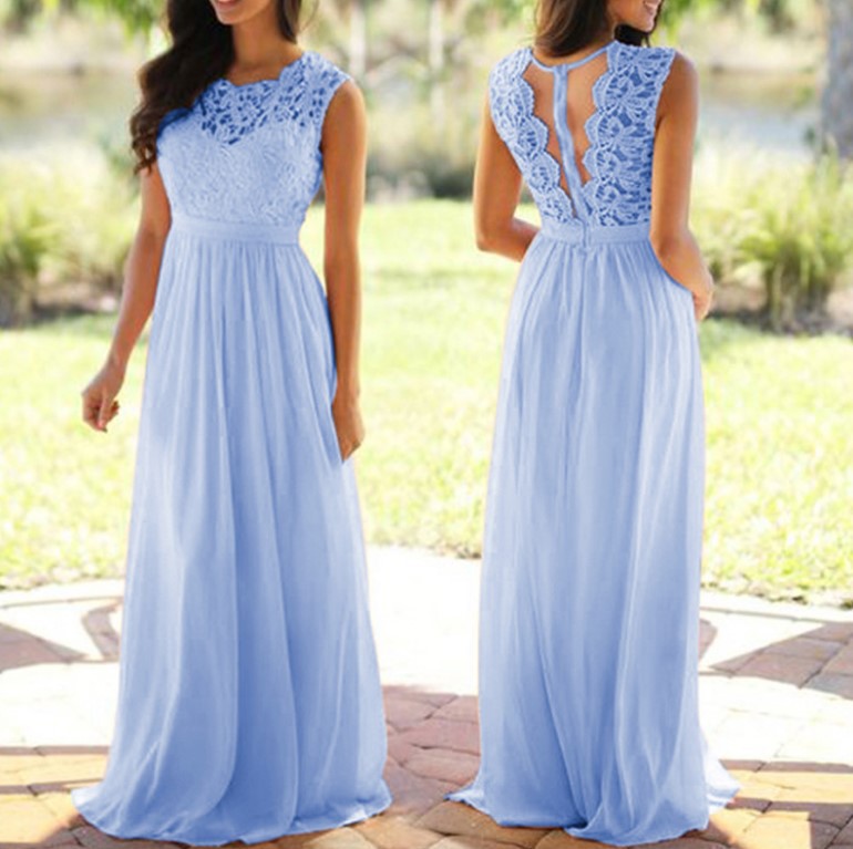 Damen Maxikleid mit elegantem Spitzenoberteil und tiefem Rücken Drune