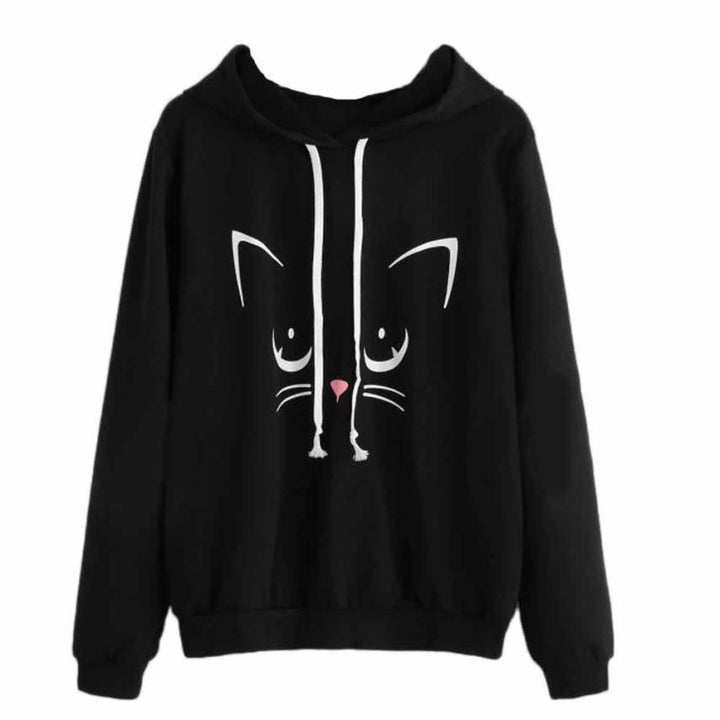 Damen Kapuzenpullover mit Katzengesicht und Kängurutasche Drune