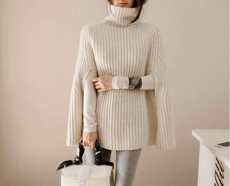 Damen Modepullover mit Rollkragen und Gürtel Drune