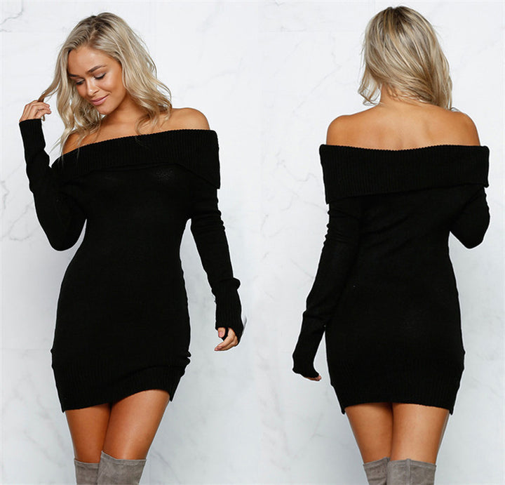 Damen Strickkleid mit Off-Shoulder-Design und figurbetontem Schnitt Drune