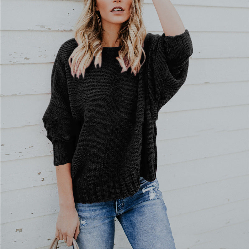 Damen Strickpullover mit asymmetrischem Rückendesign und weiten Ärmeln Drune