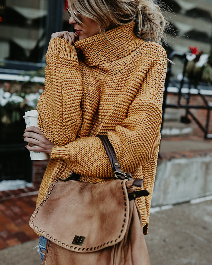 Damen Grobstrickpullover mit hohem Kragen und voluminösen Ärmeln Drune