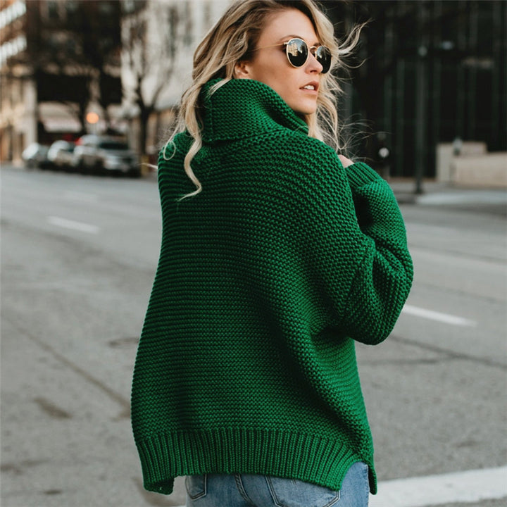 Damen Grobstrickpullover mit hohem Kragen und voluminösen Ärmeln Drune