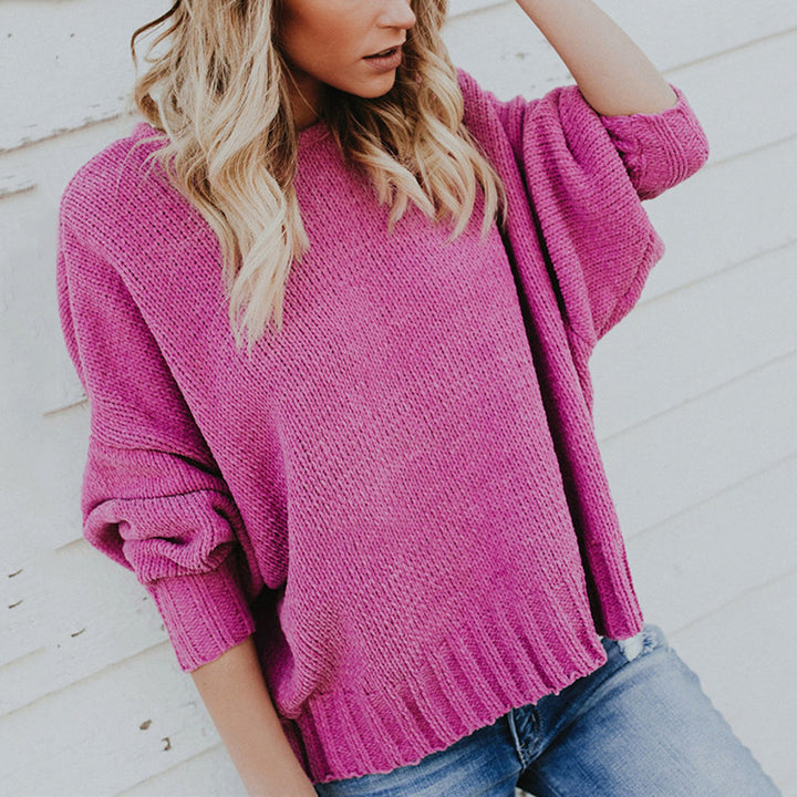Damen lässiger Oversized-Strickpullover mit breiten Ärmeln und strukturiertem Design Drune