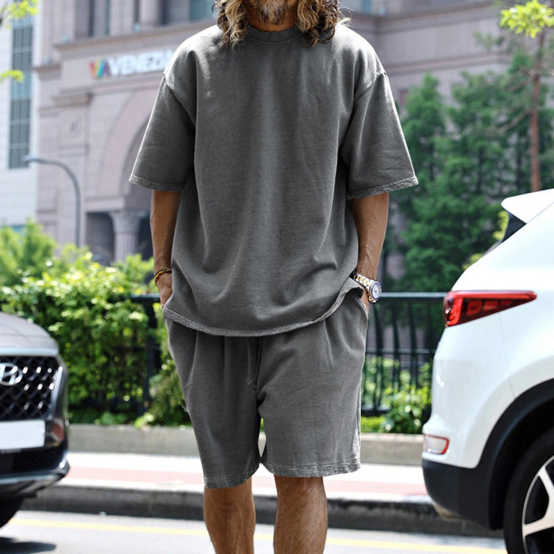 Drune | Lockeres T-Shirt Shorts einfarbiges Set