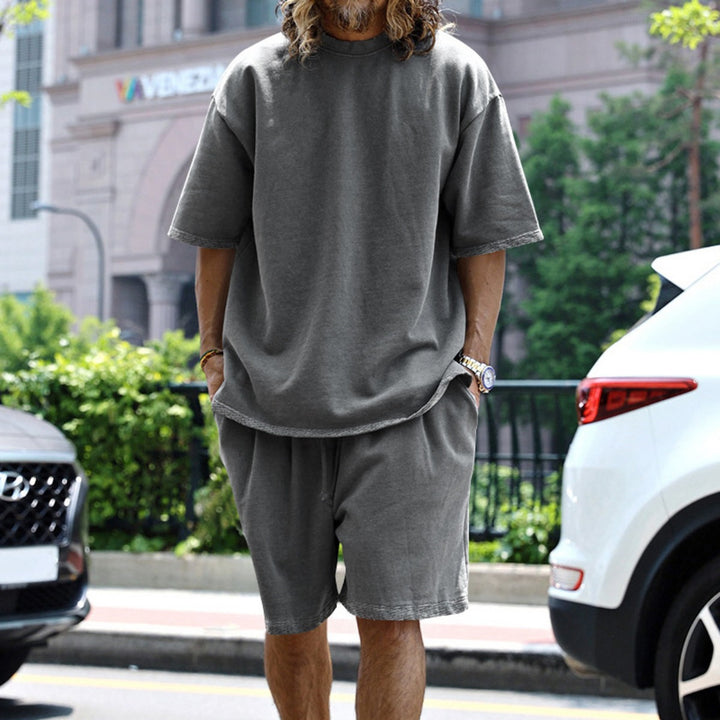 Drune | Lockeres T-Shirt Shorts einfarbiges Set
