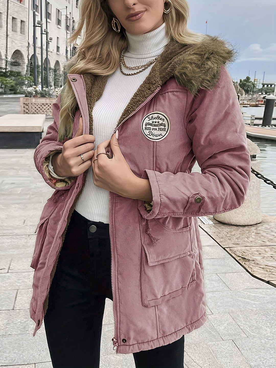 Drune | Winterjacke mit Kunstfellkragen - Warme Parka Jacke mit Kordelzug und Taschen