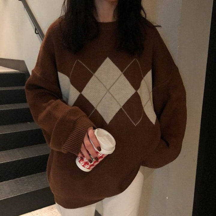 Drune | Oversized Argyle Sweater Weich und Warm Lässig Chic