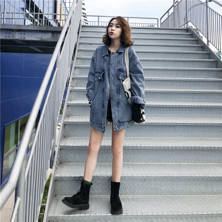 Damen Oversized Denimjacke mit dekorativen Taschen Drune 1772199111