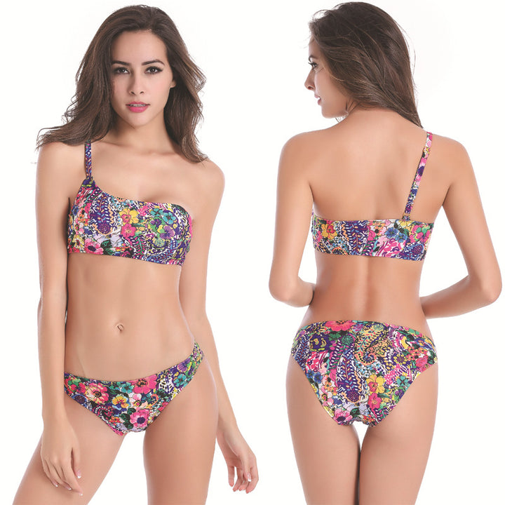 Damen Einseitiger Bikini mit floralem Design Drune