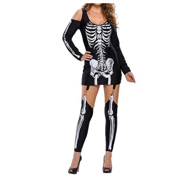 Damen Skelettdruck Kostüm Kleid Drune