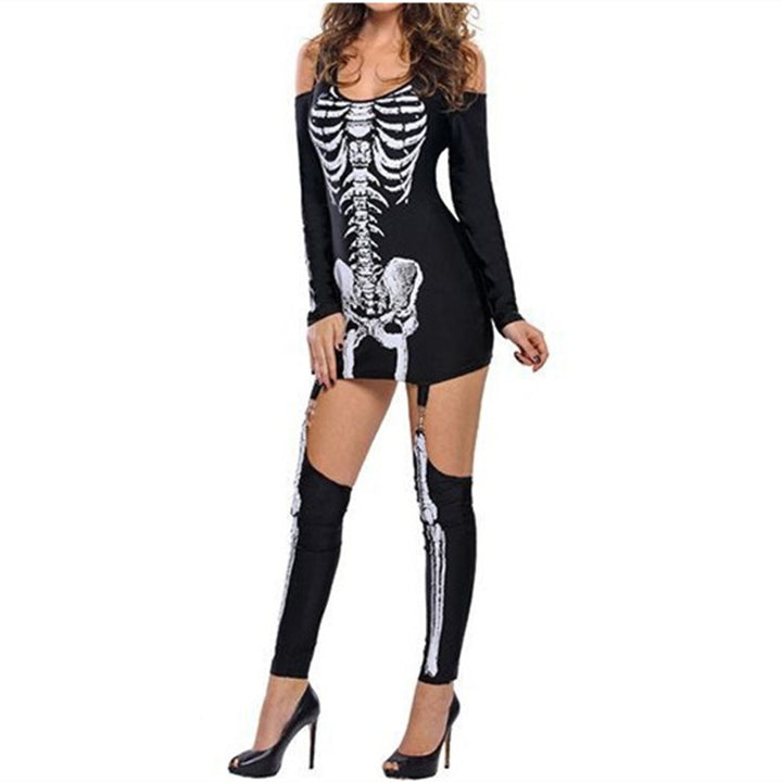 Damen Skelettdruck Kostüm Kleid Drune