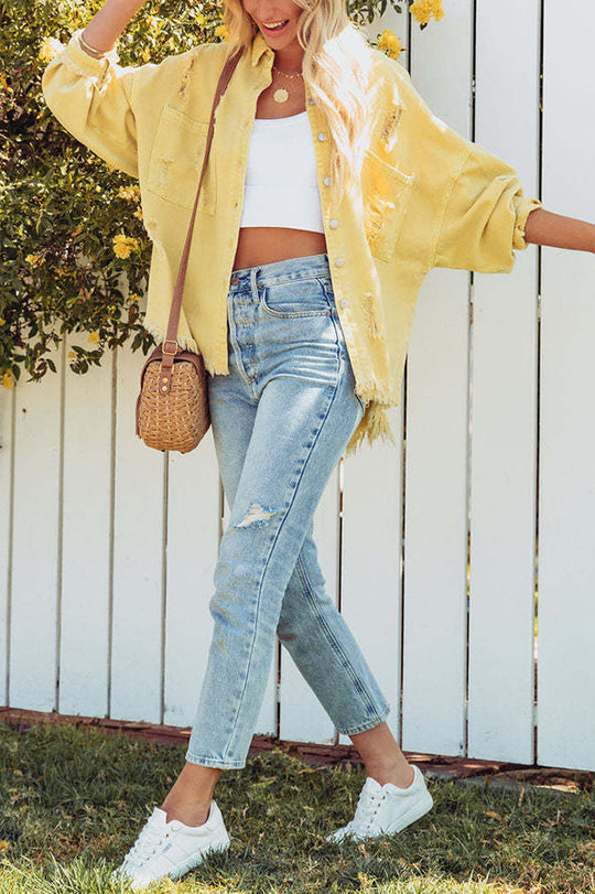 Drune | Revers Langarm Ripped Denim Jacke