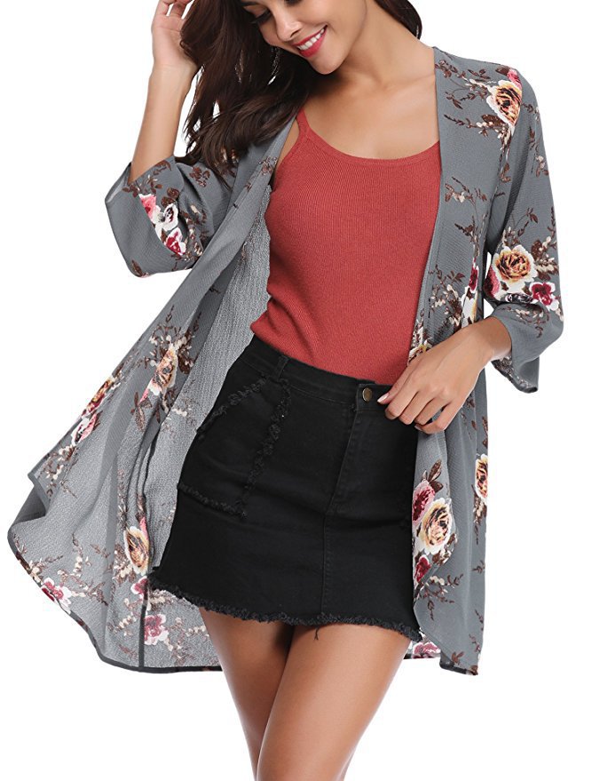 Damen Blumenmuster Kimono-Cardigan Drune