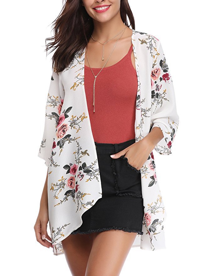 Damen Blumenmuster Kimono-Cardigan Drune