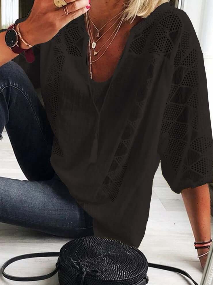 Drune | Bohème Chic U Ausschnitt Spitzenbluse