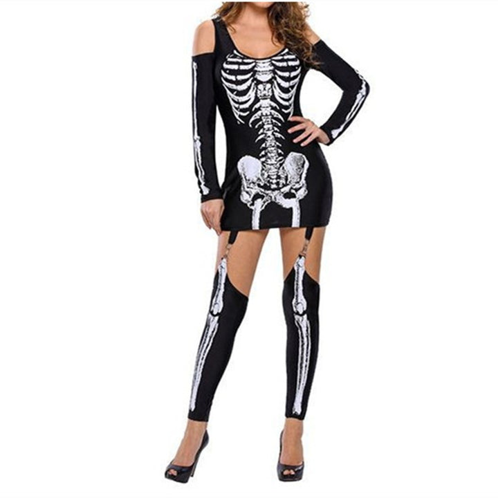 Damen Skelettdruck Kostüm Kleid Drune