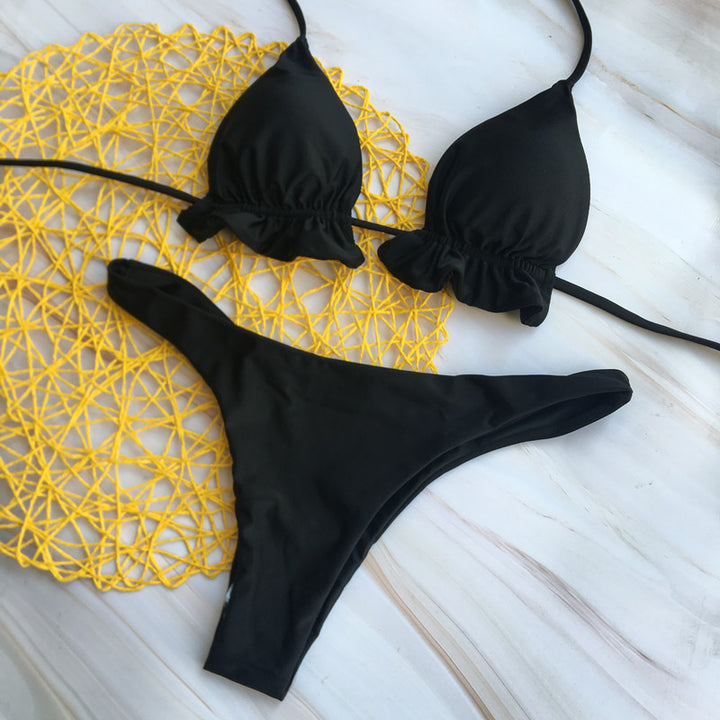 Damen Chic Triangel-Bikini mit verspielten Rüschendetails Drune