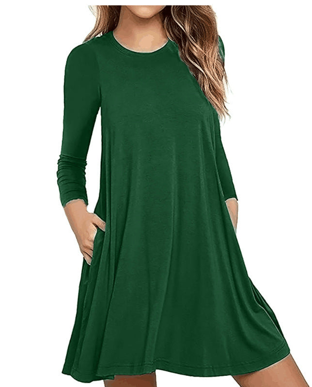 Damen Freizeitkleid mit Rundhalsausschnitt und praktischen Taschen Drune